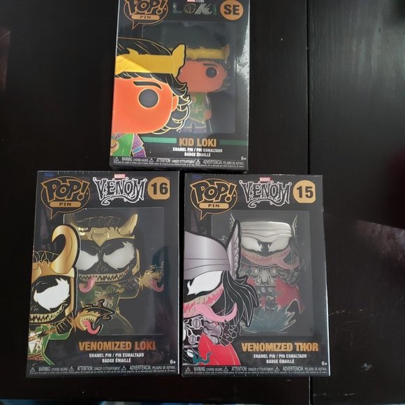 Other - Funko Pop Pins Kid Loki, Venomized Loki & Venomized Thor
